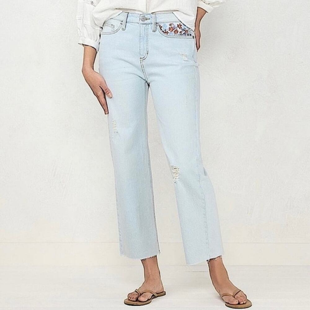 Lauren Conrad | NWT Super High Rise Size 6 Crop Floral Embroidered Jeans